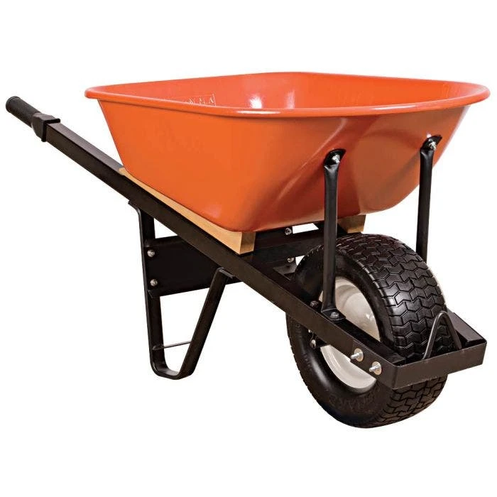 Leonard 6 Cubic Foot Orange Steel Tray Wheelbarrow With Steel Handles And Flat Free Tires 1 Leonard 6 Cubic Foot Orange Steel Tray Wheelbarrow With Steel Handles And Flat Free Tires