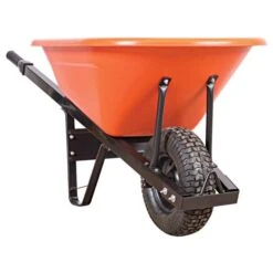 Leonard 6-Cubic-Foot Orange Poly Tray Wheelbarrow With Steel Handles And Pneumatic Tires